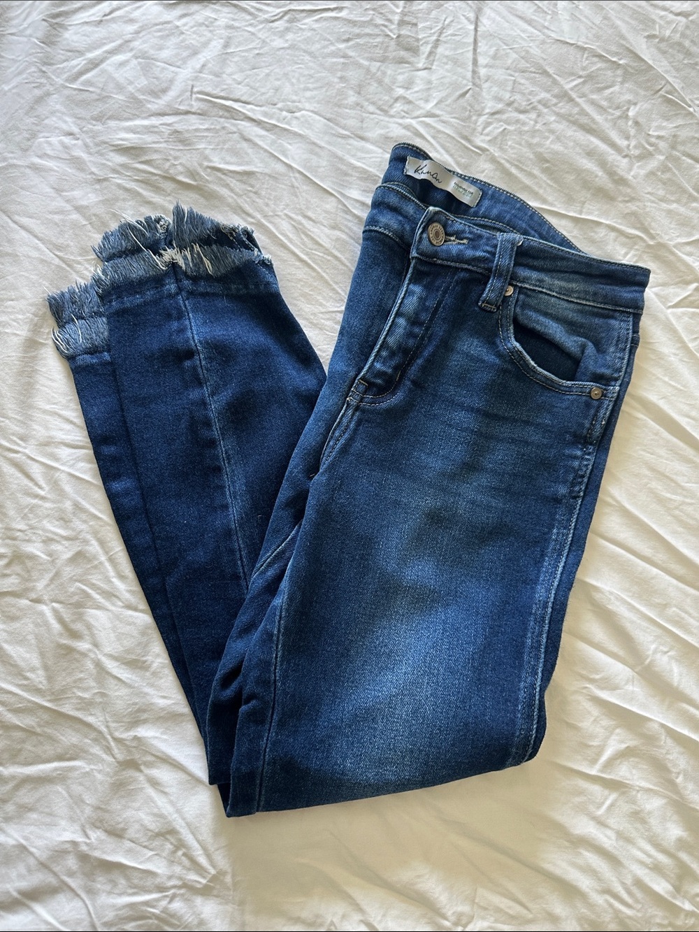 KanCan Dark Blue Skinny Jeans with Frayed Hem